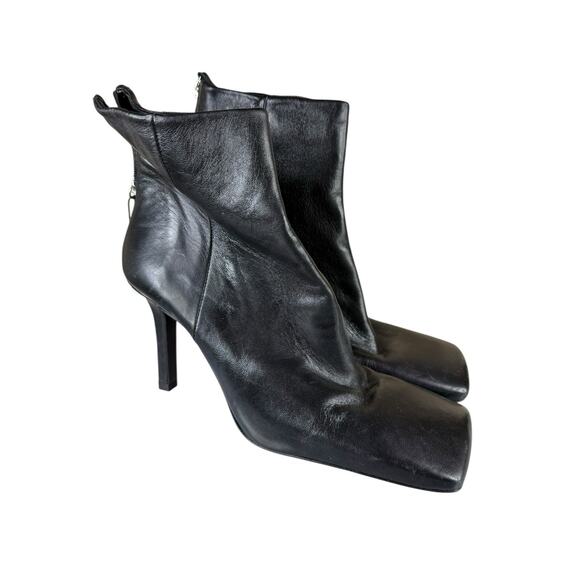 NWT Zara Black Leather Ankle Boots Square Toe Stiletto Heel EU 41 US 10 - Picture 3 of 12